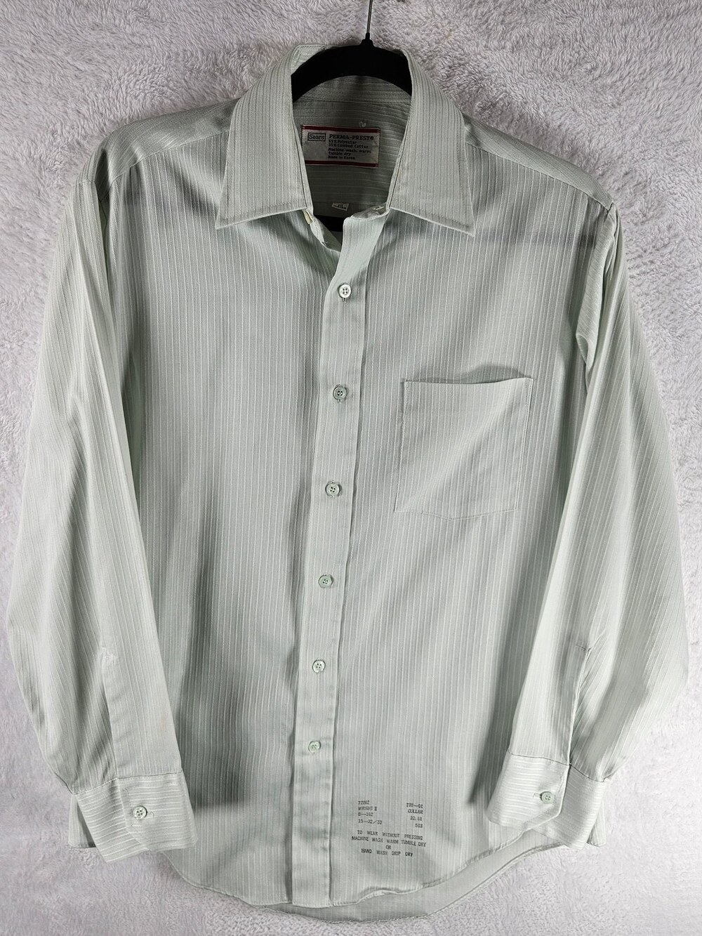 Sears Perma-Prest Dress Shirt Light Green Pinstripe Men's Size 15